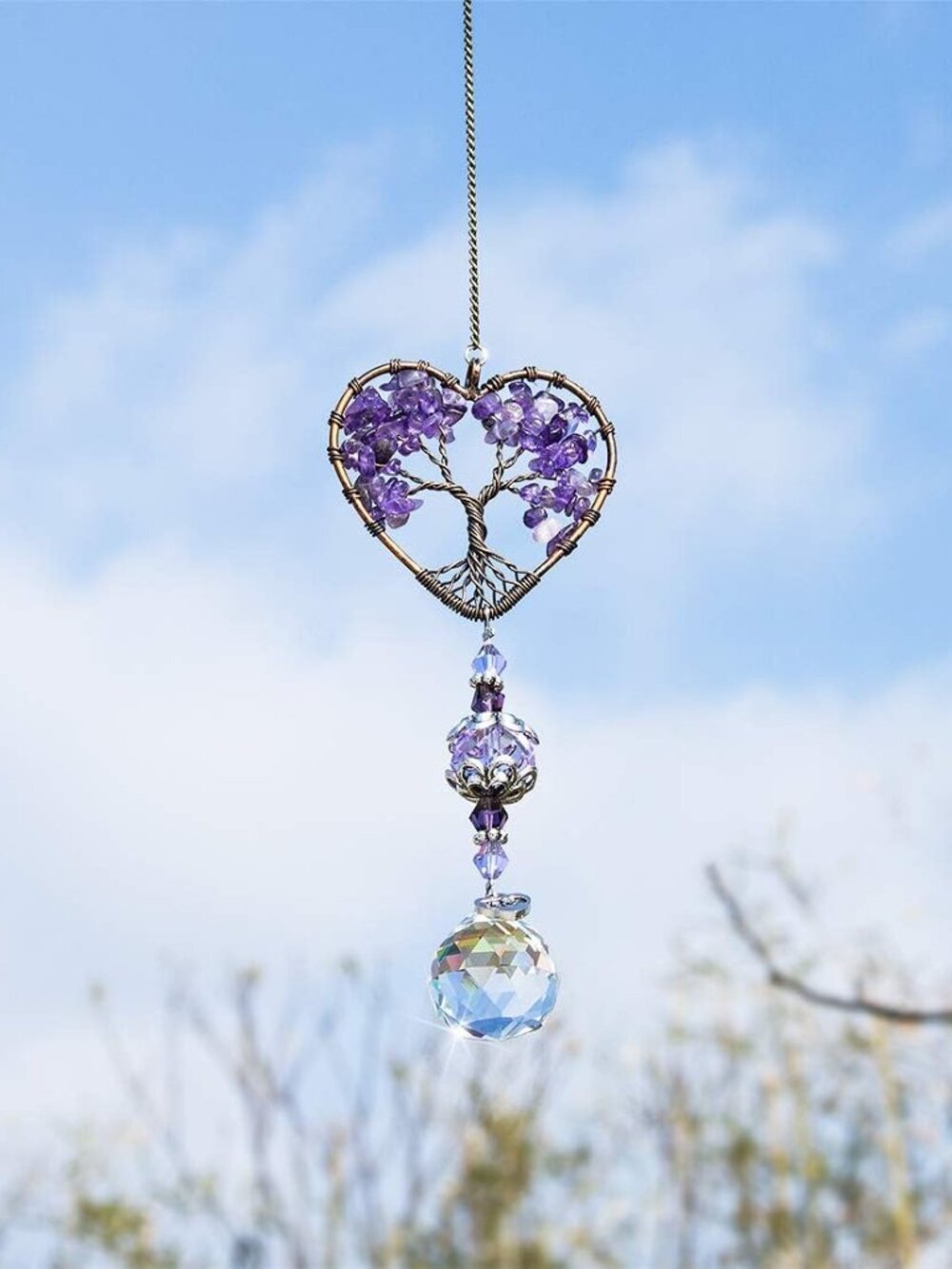 Tree of Life Crystal Suncatcher Rainbow Drop Pendant Window Decor - Picture 6 of 8